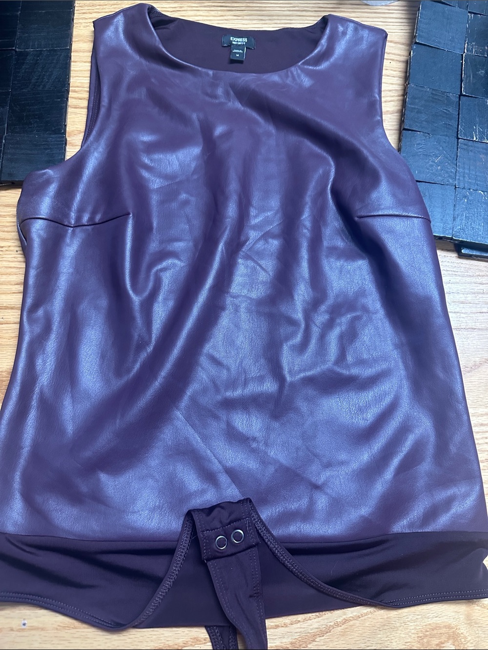 Express Faux Leather Sleeveless Bodysuit - Plum